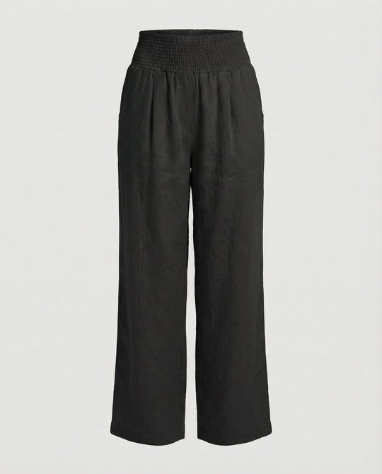 Damen Luftige Leinenhose mit elastischem Bund und Weitschnitt EB