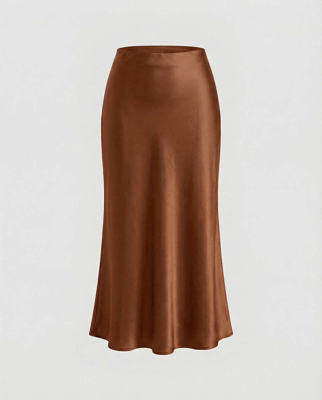 Damen eleganter Satin-Midirock mit fließendem Schnitt und hohem Bund EB