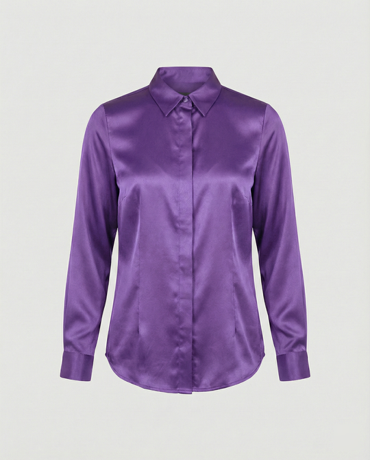 Damen Satin-Bluse mit klassischem Kragen EB