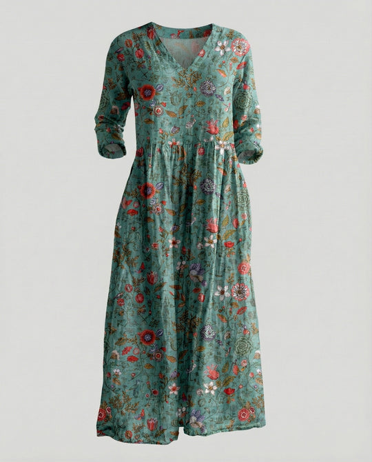 Damen Boho Maxikleid Sommer Leinenoptik