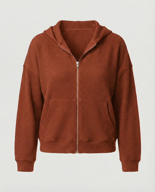 Damen lässige Waffle-Hoodie Jacke mit Reißverschluss EB