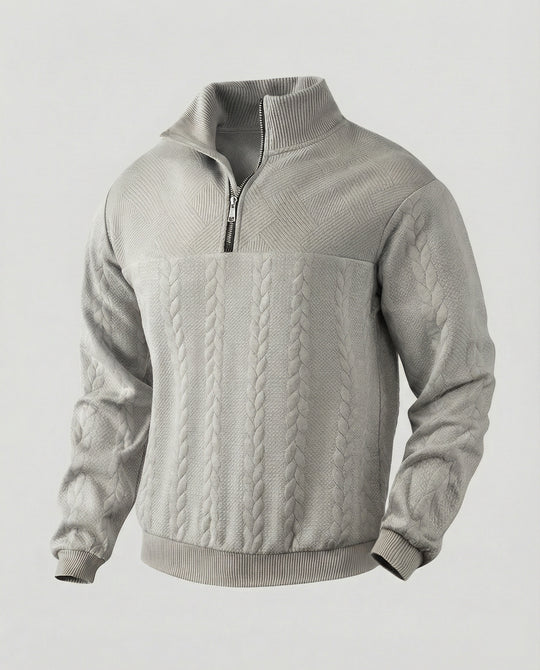 Herren Strickpullover mit hohem Kragen und modernem Reißverschluss EB