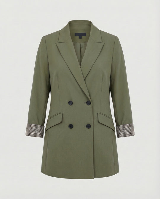 Damen Doppelreihiger Blazer mit kontrastierenden Ärmelaufschlägen EB