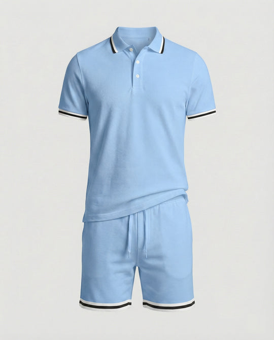 Herren Sportliches Polo- und Shorts-Set mit Kontraststreifen EB