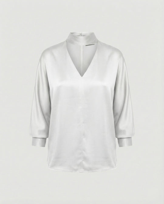 Damen Satinbluse elegant mit Stehkragen