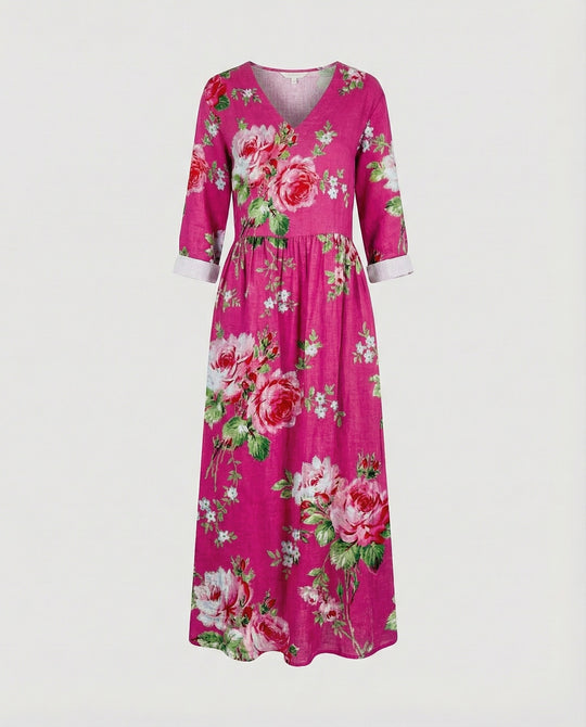 Damen Boho Maxikleid Sommer Leinenoptik