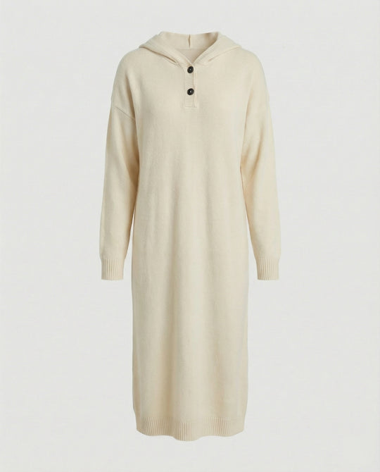 Damen Hoodie-Kleid aus weichem Strickmaterial mit Knopfleiste und Kapuze EB
