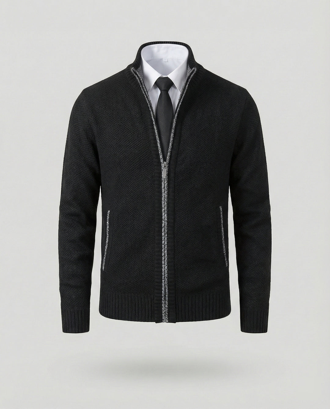 Herren Strickjacke mit hohem Kragen und elegantem Reißverschluss EB