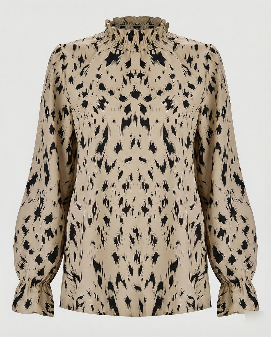 Damen elegante Bluse mit Rüschensaum und stilvollem Tiermuster EB