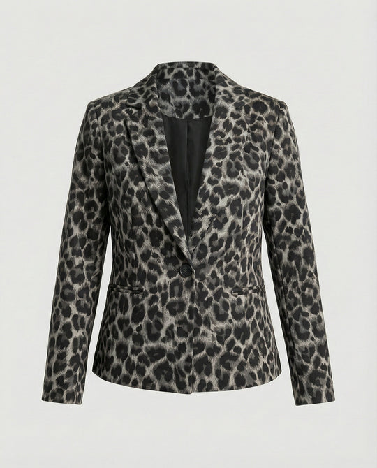 Damen Modischer Blazer im Leo-Design mit schlankem Schnitt EB