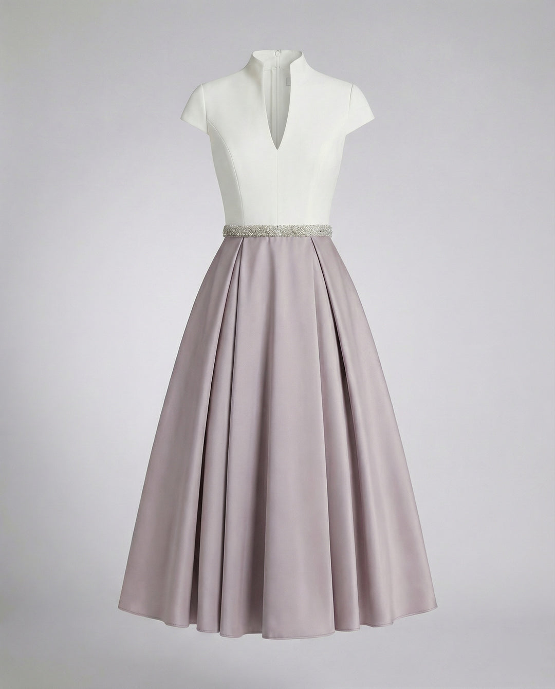 Damen Elegantes Midikleid mit Hochgeschlossenem Kragen & Schwingendem Rock | EB