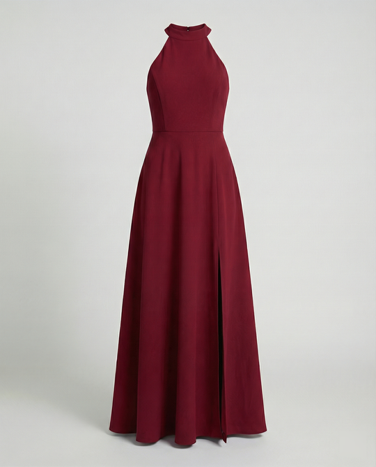 Damen Elegantes Maxikleid mit Seitenschlitzen und hochgeschlossenem Ausschnitt EB