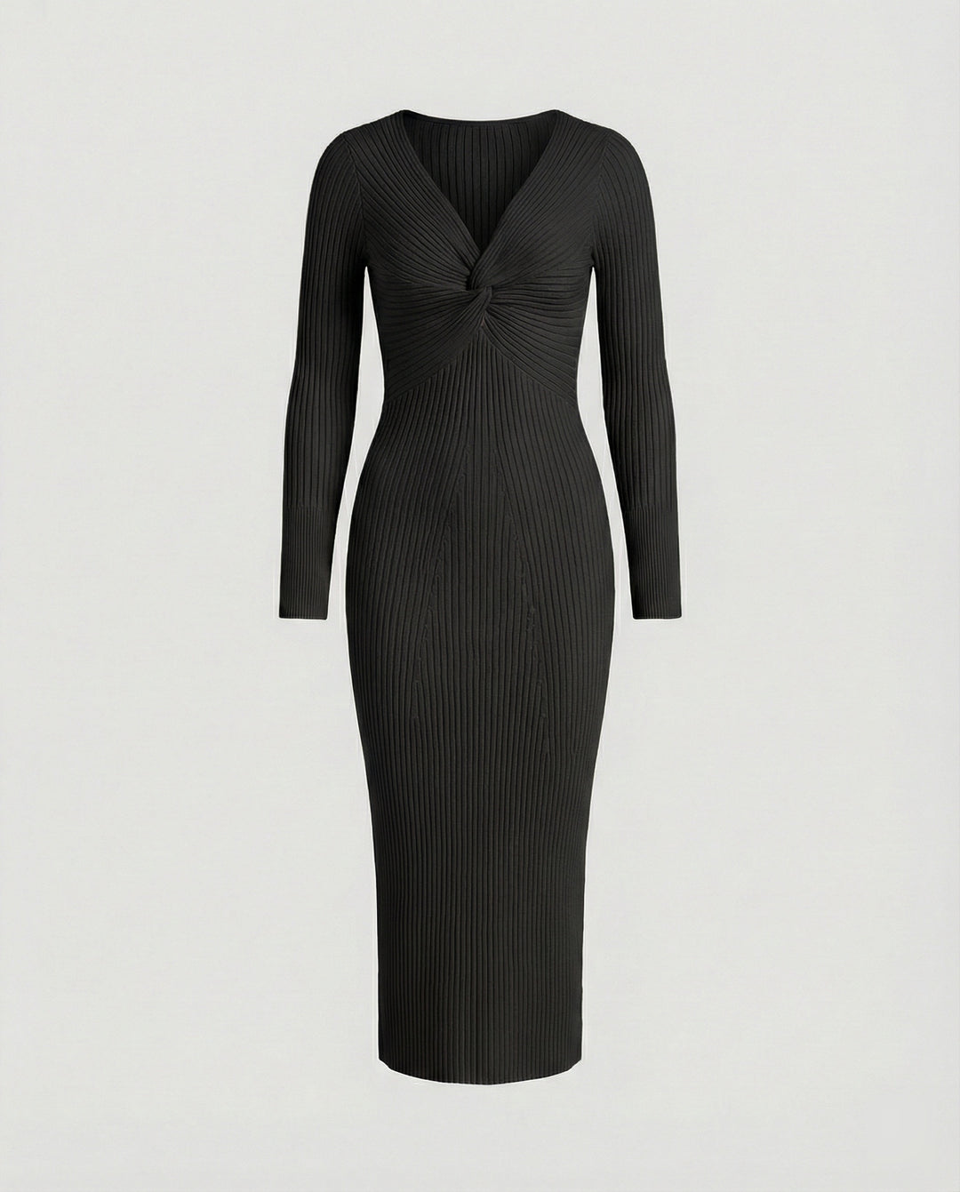 Damen figurbetontes langärmliges Strickkleid mit Knoten-Detail EB