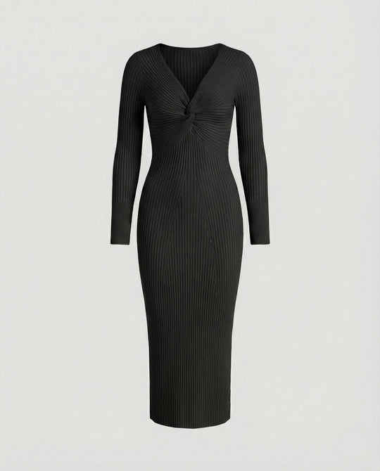 Damen figurbetontes langärmliges Strickkleid mit Knoten-Detail EB