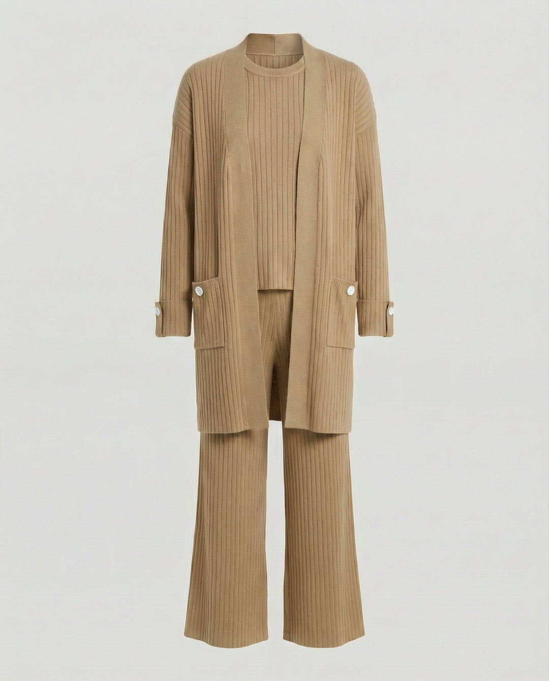 Damen Strick-Loungewear Set mit langen Ärmeln und praktischen Taschen EB