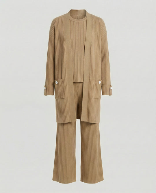 Damen Strick-Loungewear Set mit langen Ärmeln und praktischen Taschen EB