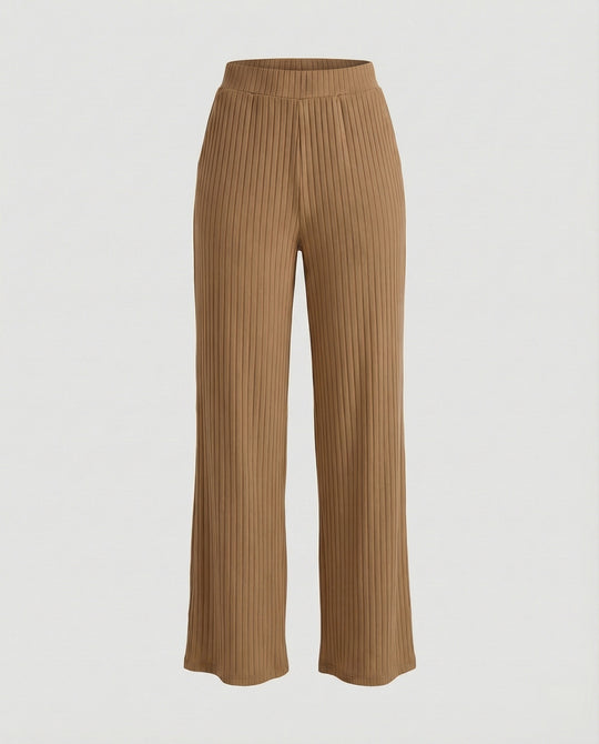 Damen elegante weit geschnittene Sommerhose mit feiner Rippstruktur EB