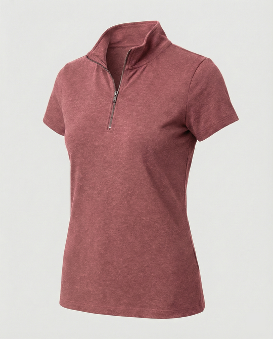 Damen Poloshirt mit kurzem Reißverschluss und figurbetontem Schnitt EB