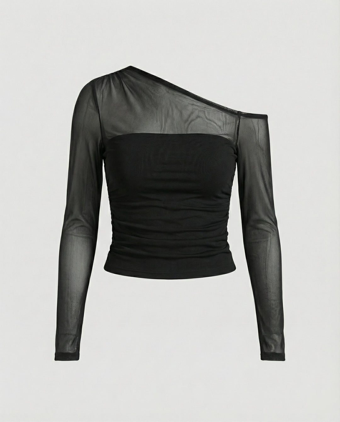 Damen Elegantes asymmetrisches Oberteil mit schulterfreiem Design und Raffung EB