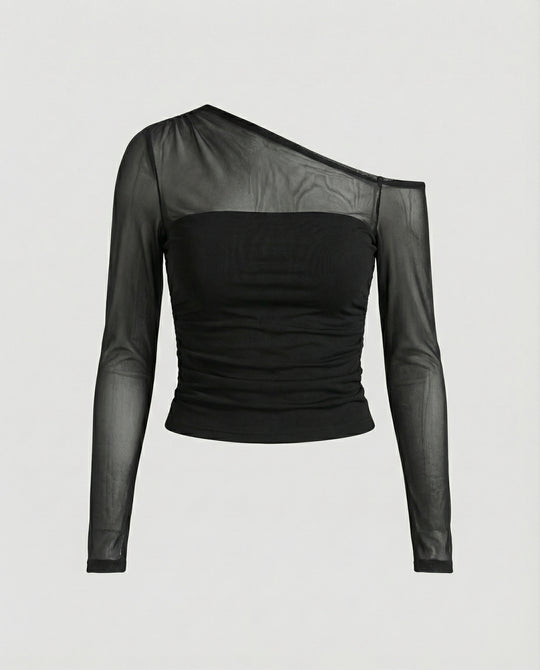 Damen Elegantes asymmetrisches Oberteil mit schulterfreiem Design und Raffung EB