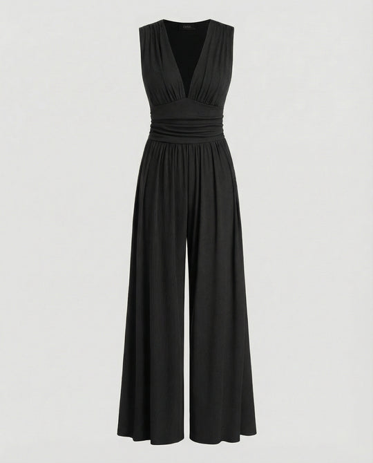 Damen Jumpsuit mit schickem V-Ausschnitt und weitem Bein EB