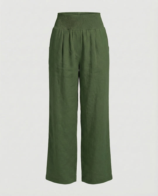 Damen Luftige Leinenhose mit elastischem Bund und Weitschnitt EB