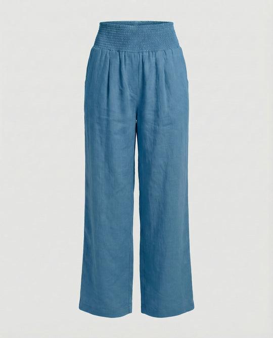 Damen Luftige Leinenhose mit elastischem Bund und Weitschnitt EB