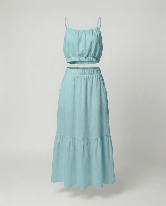 Damen Sommerliches Zweiteiler-Kleid mit fließendem Schnitt und praktischen Taschen EB