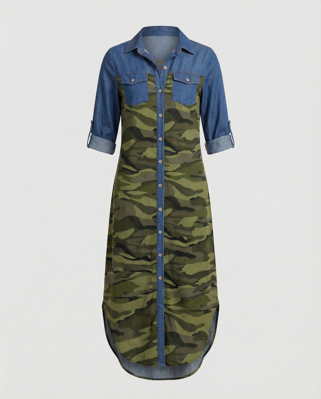 Freizeitkleid Damen Hemdblusenkleid Schlitz
