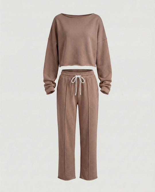 Damen Casual Sweatshirt und weit geschnittene Hose Set EB