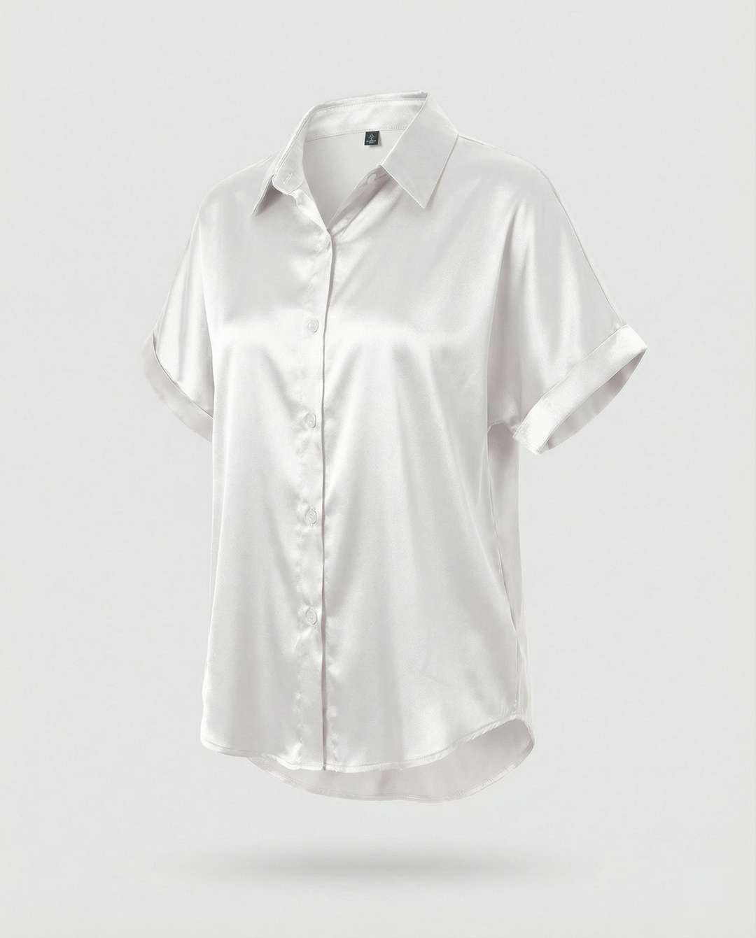 Damen Satin-Bluse mit großem Kragen und überschnittenen Schultern EB