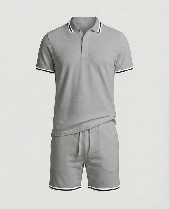 Herren Sportliches Polo- und Shorts-Set mit Kontraststreifen EB