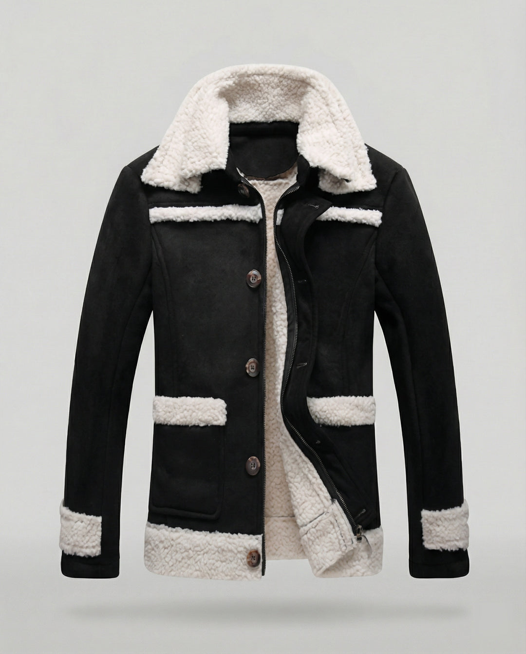 Herren warme Lammfelljacke mit Knopfkragen EB