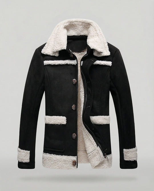 Herren warme Lammfelljacke mit Knopfkragen EB
