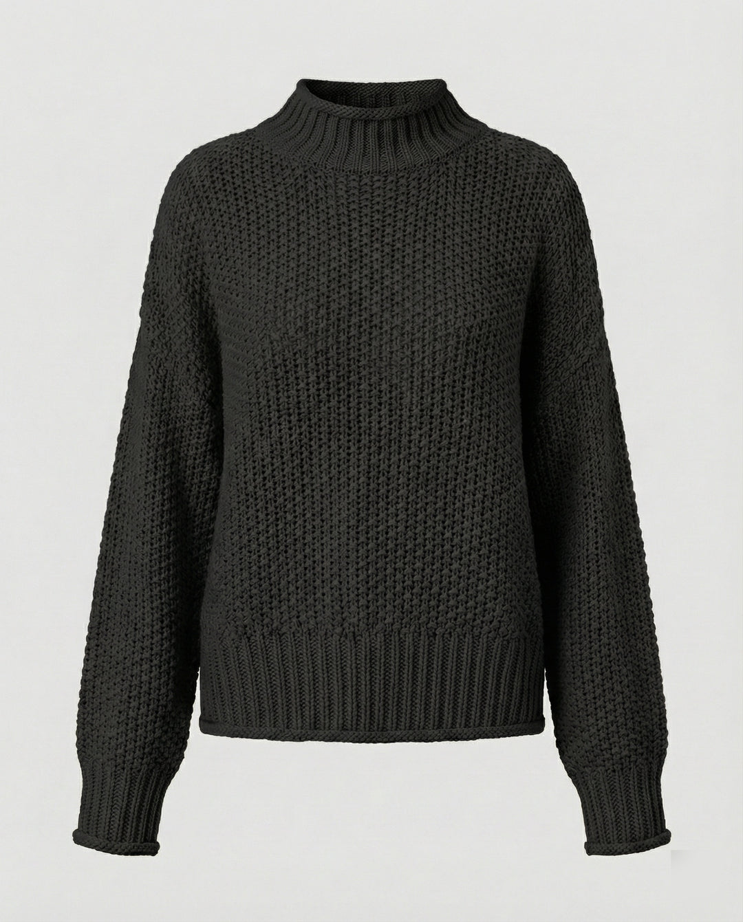 Damen kuscheliger Strickpullover mit hohem Kragen und weit geschnittenen Ärmeln EB