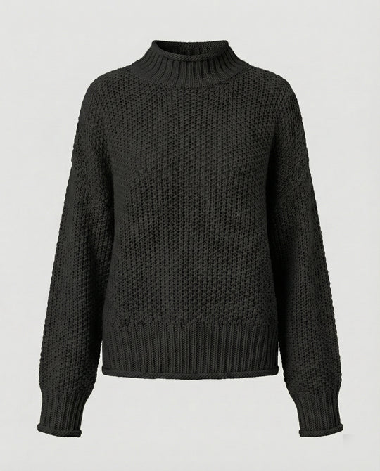 Damen kuscheliger Strickpullover mit hohem Kragen und weit geschnittenen Ärmeln EB