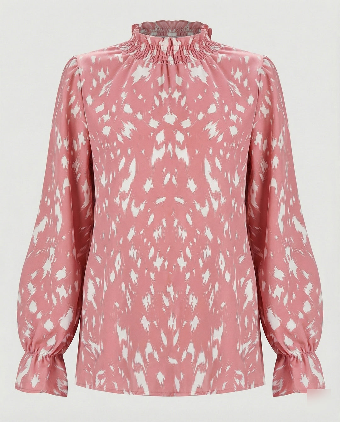 Damen elegante Bluse mit Rüschensaum und stilvollem Tiermuster EB