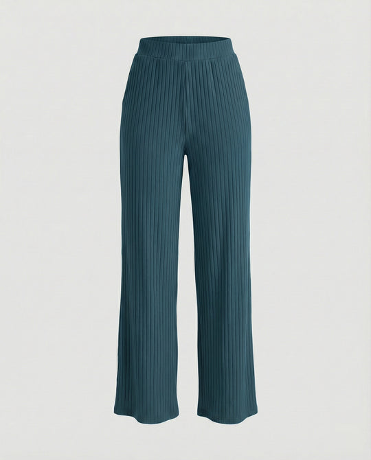 Damen elegante weit geschnittene Sommerhose mit feiner Rippstruktur EB