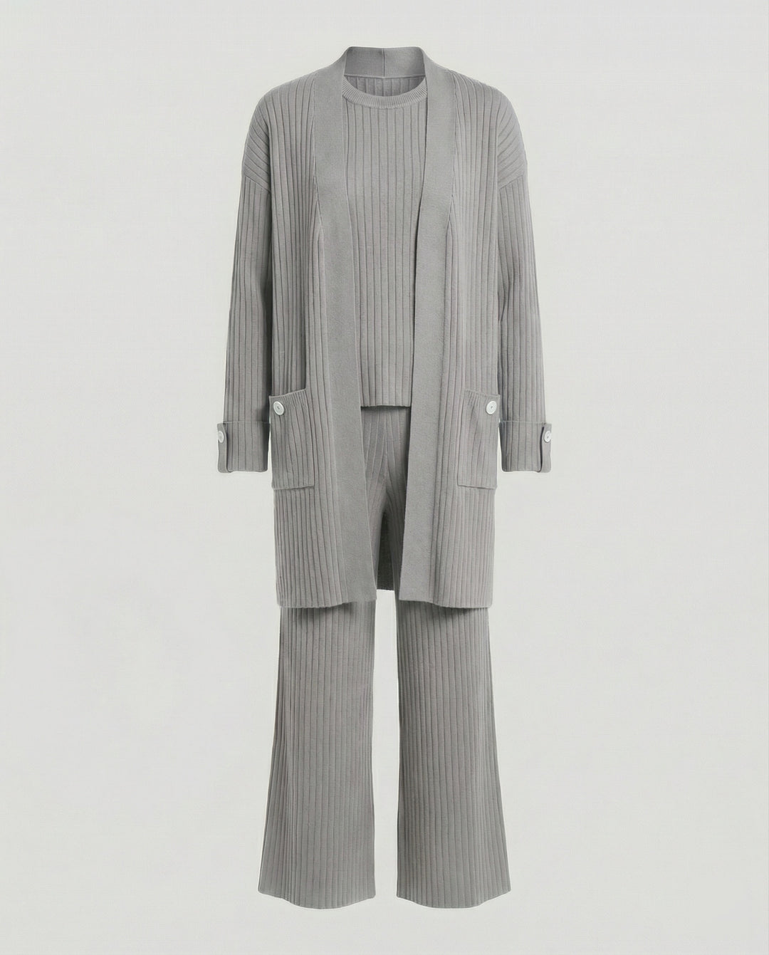 Damen Strick-Loungewear Set mit langen Ärmeln und praktischen Taschen EB