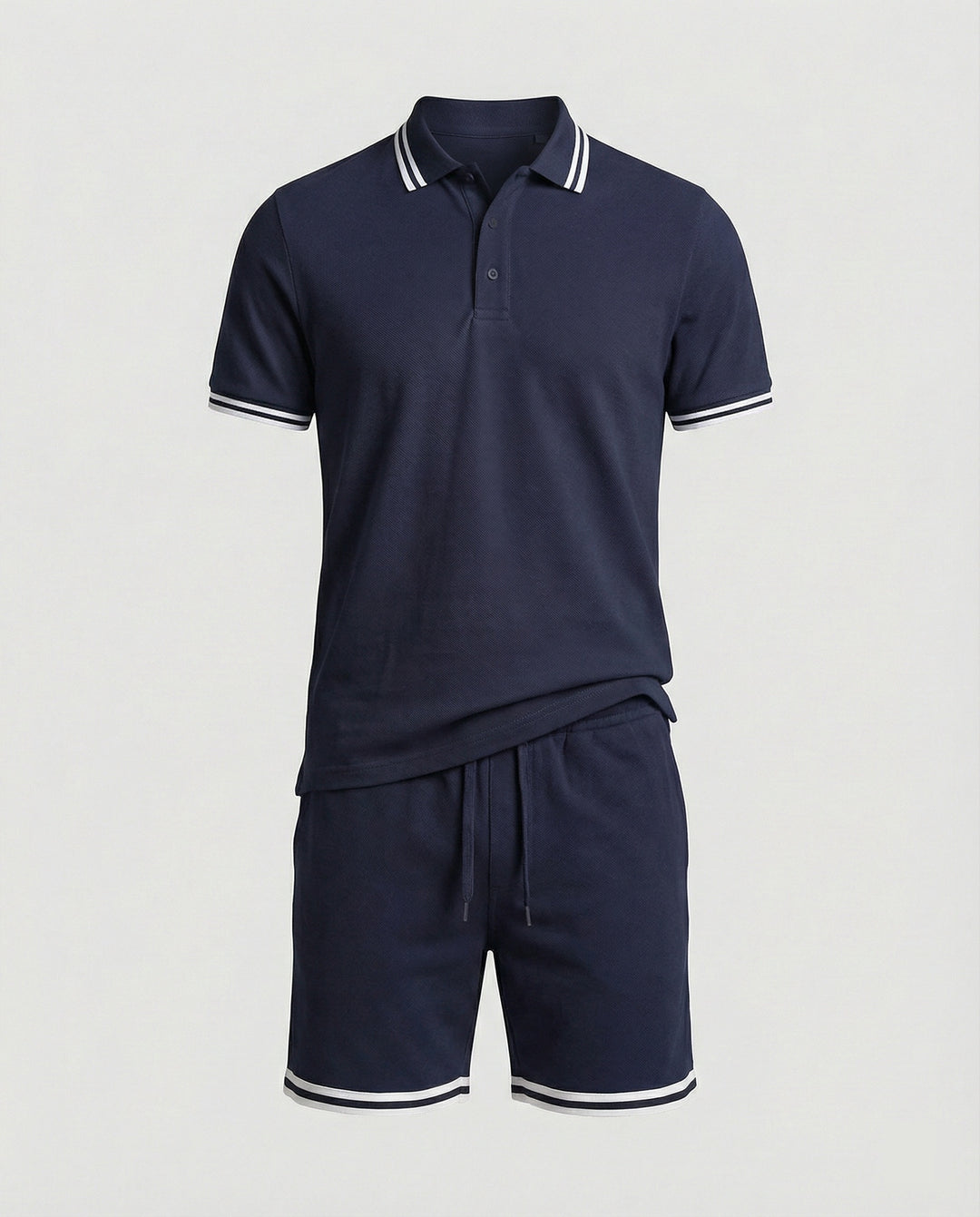 Herren Sportliches Polo- und Shorts-Set mit Kontraststreifen EB