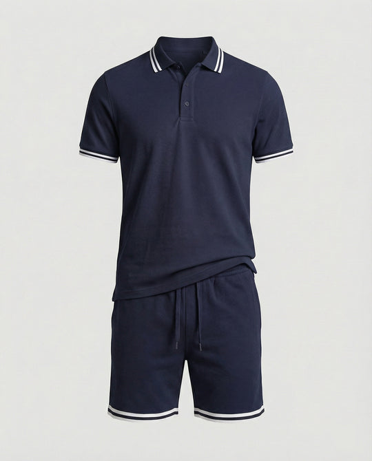 Herren Sportliches Polo- und Shorts-Set mit Kontraststreifen EB