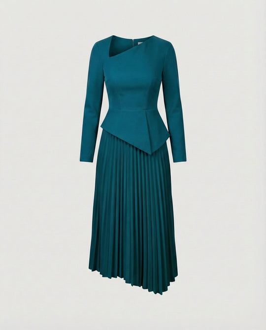 Damen Midikleid asymmetrisch mit Schößchen