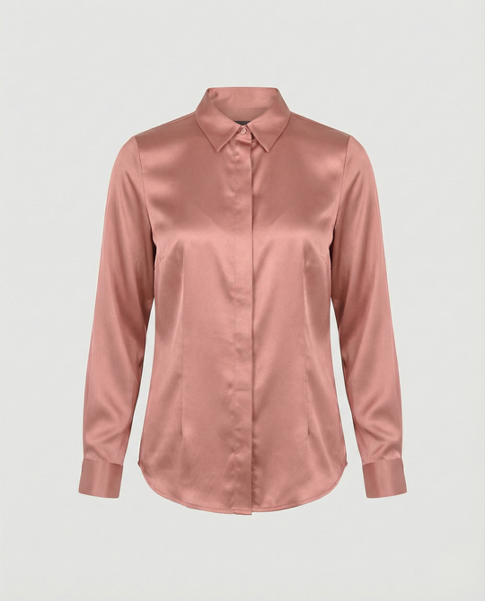Damen Satin-Bluse mit klassischem Kragen EB