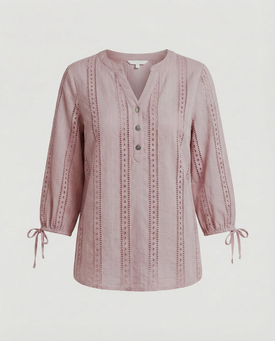 Damen Modisches Blusenshirt mit Spitzendetails und Knopfleiste EB