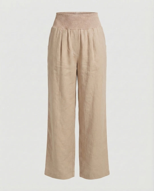 Damen Luftige Leinenhose mit elastischem Bund und Weitschnitt EB
