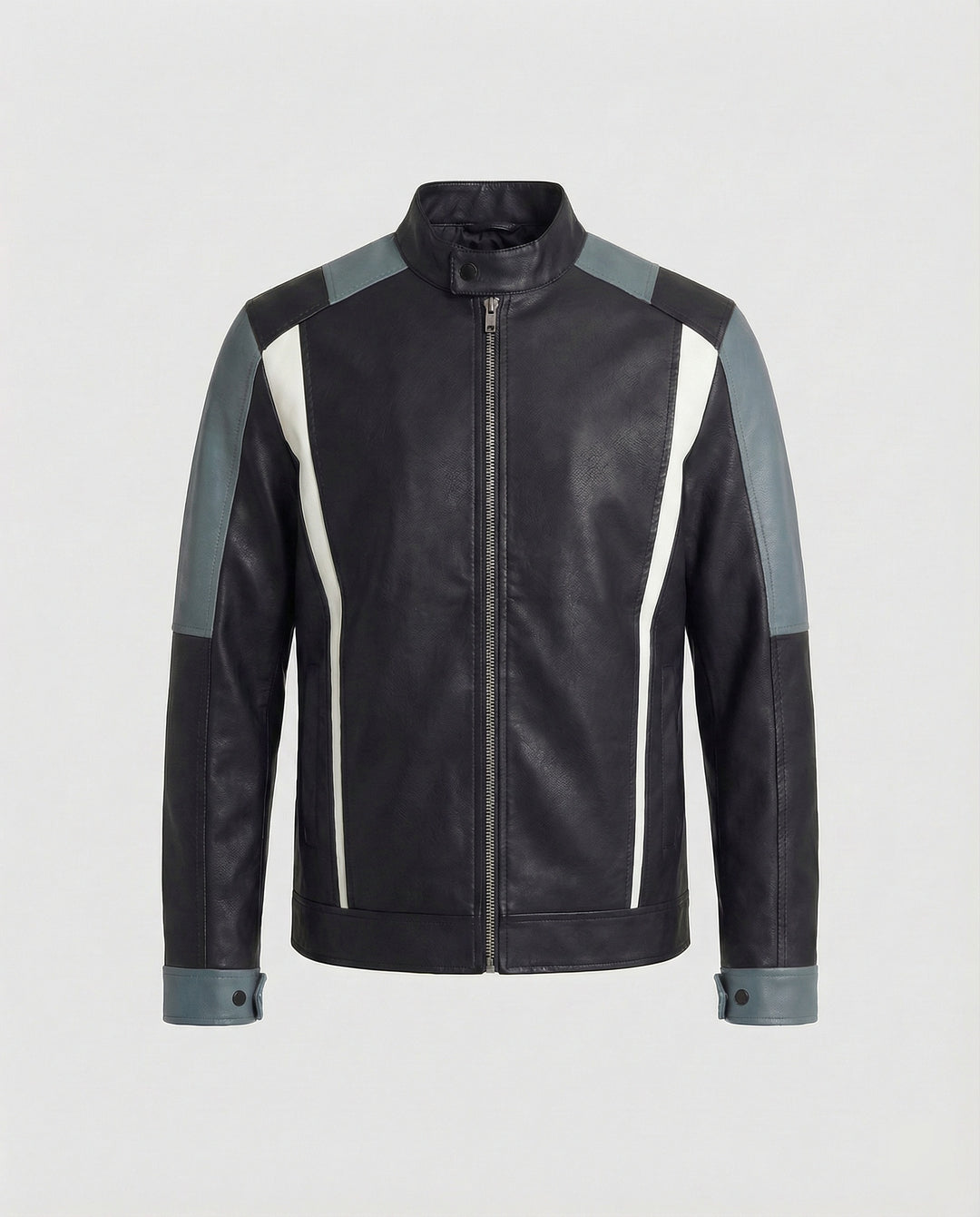 Herren Panel Lederjacke Stehkragen