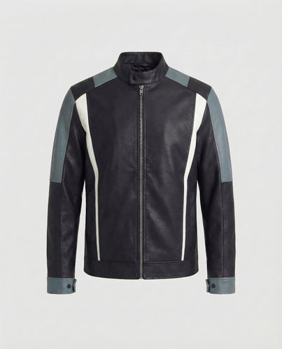 Herren Panel Lederjacke Stehkragen