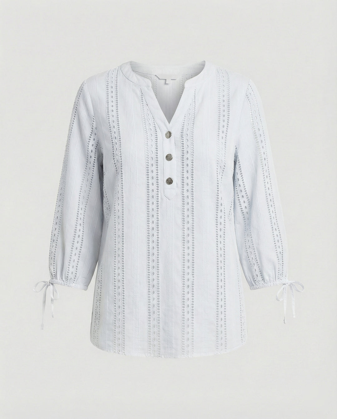 Damen Modisches Blusenshirt mit Spitzendetails und Knopfleiste EB