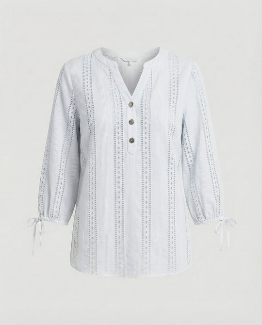 Damen Modisches Blusenshirt mit Spitzendetails und Knopfleiste EB