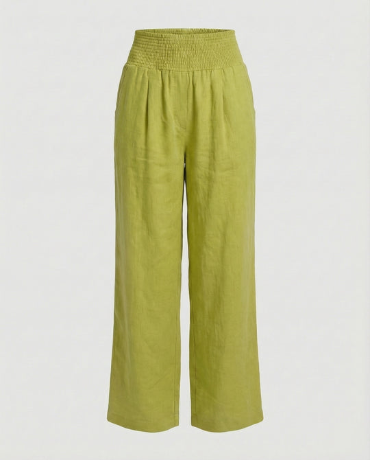 Damen Luftige Leinenhose mit elastischem Bund und Weitschnitt EB